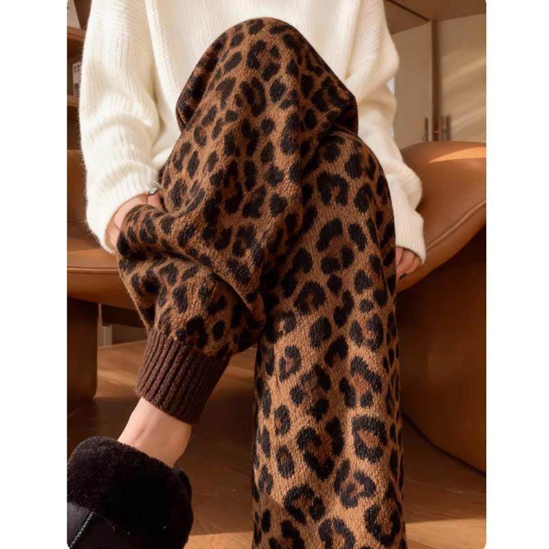 牛X货 巨炸裂！咖色豹纹针织裤女宽松垂感休闲裤运动风卫裤束脚裤,女装/女士精品,大码裤装,淘宝优惠券,粉丝福利购,淘宝优惠卷
