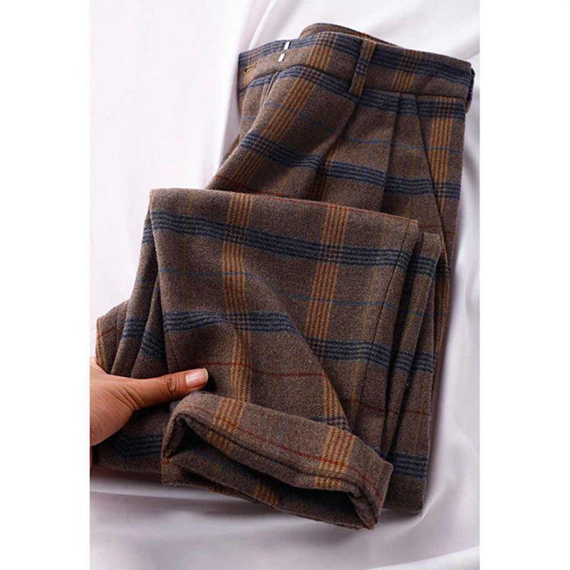 【现货】慵懒深棕色格纹阔腿裤高级感显瘦直筒休闲烟管裤子女秋季