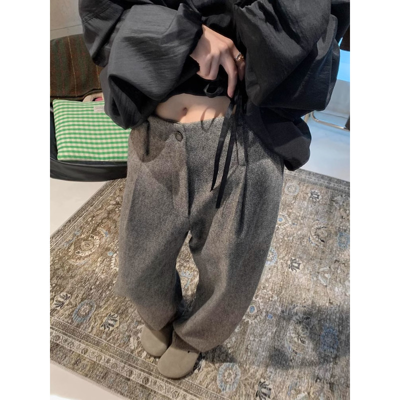 原厂货，灰咖色呢子休闲裤潮牌美式时尚裤子宽松慵懒阔腿直筒裤女,女装/女士精品,羊绒衫,淘宝优惠券,粉丝福利购,淘宝优惠卷