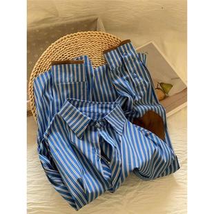 今年流行轻熟法式高级感蓝白条纹衬衫女2025秋冬新款百搭减龄上衣