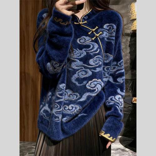 独特高端新中式国风毛衣女2025冬季新款爆款慵懒宽松超火针织上衣