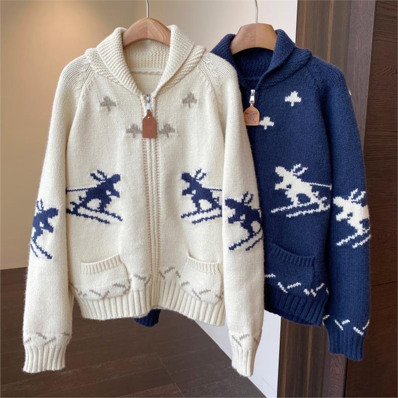 CHAO级推荐！氛围感重工提花慵懒范显瘦减龄毛衣开衫女厚外套秋冬