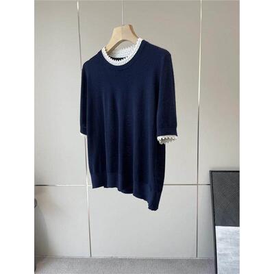 爆火~！明星私服！老p~kvs~60支精纺羊绒桑蚕丝假两件花边针织衫