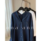 牛X货 松弛感慵懒上衣 女春夏季 巨炸裂 老钱风高端亚麻藏青色衬衫