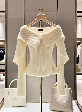 白色毛衣女2026新款高级设计感小众气质高端小香风收腰针织上衣秋
