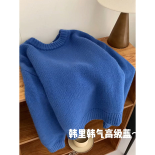 CHAO级推荐 蓝色毛衣女秋冬加厚保暖韩系慵懒感上衣 好吸睛显白