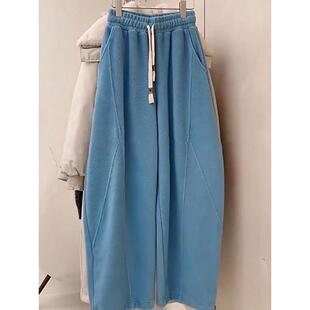 子女 梨形身材加厚高腰直筒镰刀蓝色阔腿裤 商场撤柜2024冬季 新款