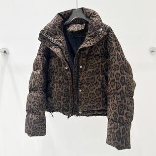 复古豹纹短款羽绒服女冬季2025新款美式炸街高级感立领面包服外套