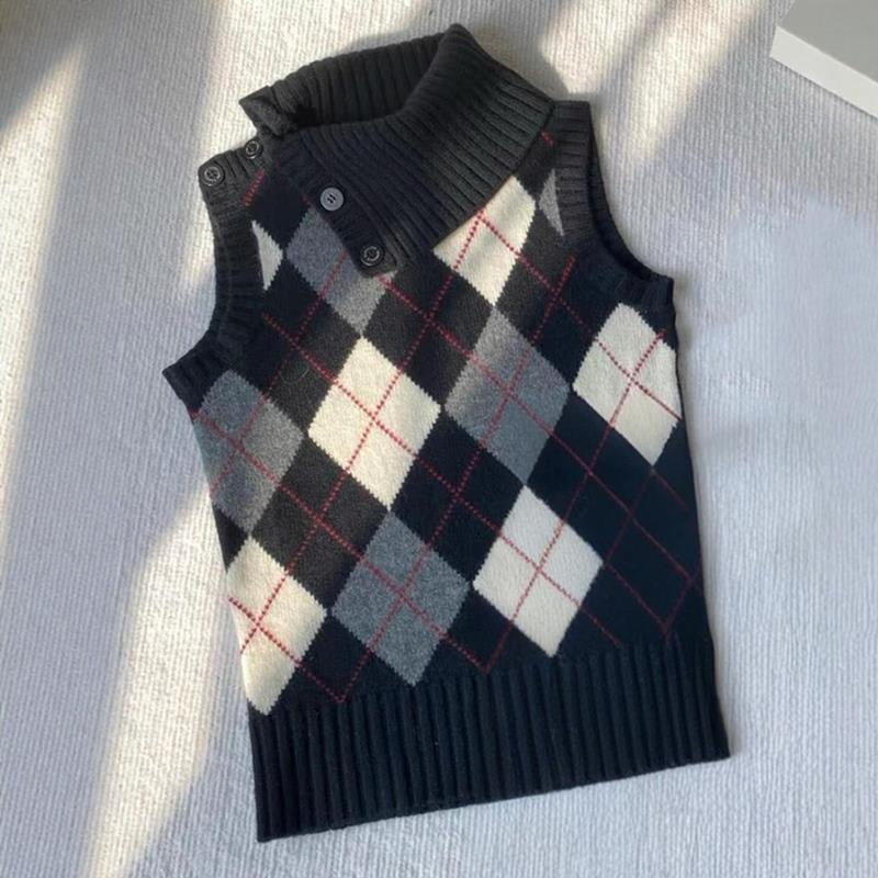 专柜撤回！一线大牌 半高领针织马甲女外穿秋冬新款潮流无袖上衣