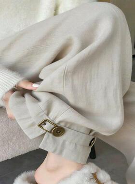 牛X货 巨炸裂！浅灰色垂感阔腿裤女春季设计感高腰显瘦直筒休闲裤