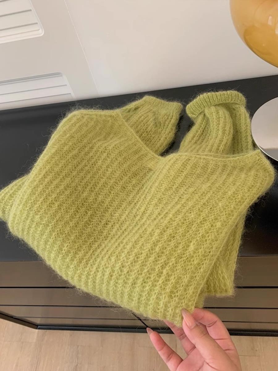 牛X货 巨炸裂！芥末黄毛衣女早秋2024新款韩系温柔慵懒风套头上衣