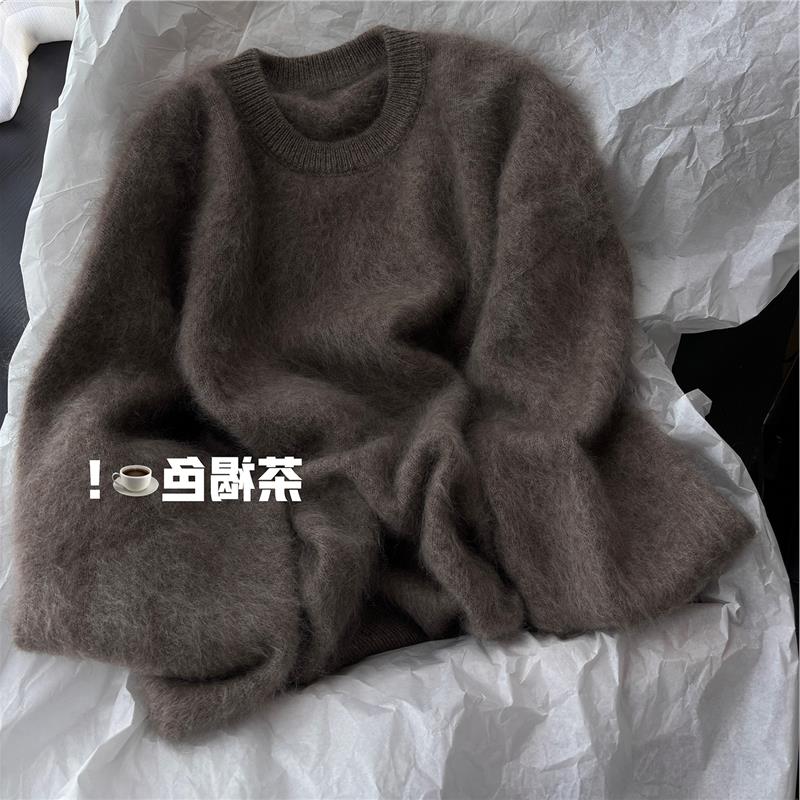 挚爱！茶褐色羊毛拉绒毛衣女冬季新款亲肤软糯保暖套头针织衫