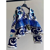 闭眼入 2025新款 欧货时尚 渠道货 小众度假风蓝色印花开衫 外套女