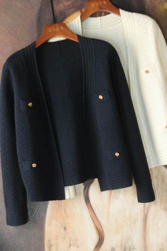 品牌折扣店商场撤回外贸清仓小香纯羊绒针织开衫毛衣外套女秋冬