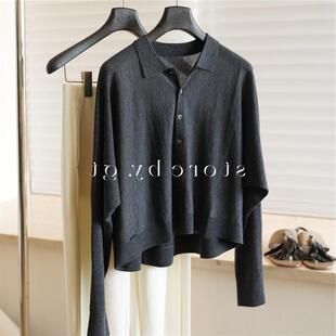 18针超细腻显背薄针织衫 100%超细美丽诺羊毛蝙蝠袖 polo领开衫