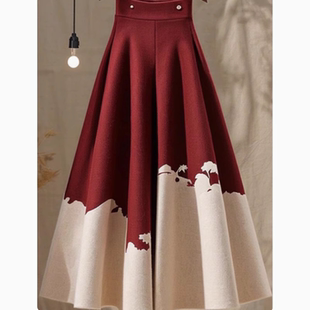 小个子高腰垂感显瘦a字伞裙气质高级感安可拉红色毛呢半身裙女冬