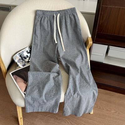 CHAO级！太舒服了~灰色条纹棉麻裤小个子薄款抽绳休闲长裤夏季