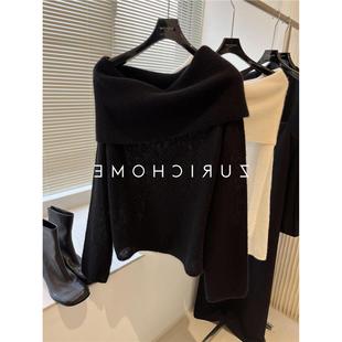 CHAO级推荐 裸感轻盈好质感丝羊绒糯软丝羊绒一字领露肩羊绒毛衣