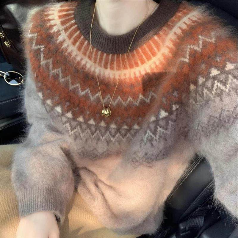 牛X货 巨炸裂！费尔岛提花圣诞毛衣女秋冬氛围感宽松针织厚款上衣,女装/女士精品,大码内搭,淘宝优惠券,粉丝福利购,淘宝优惠卷