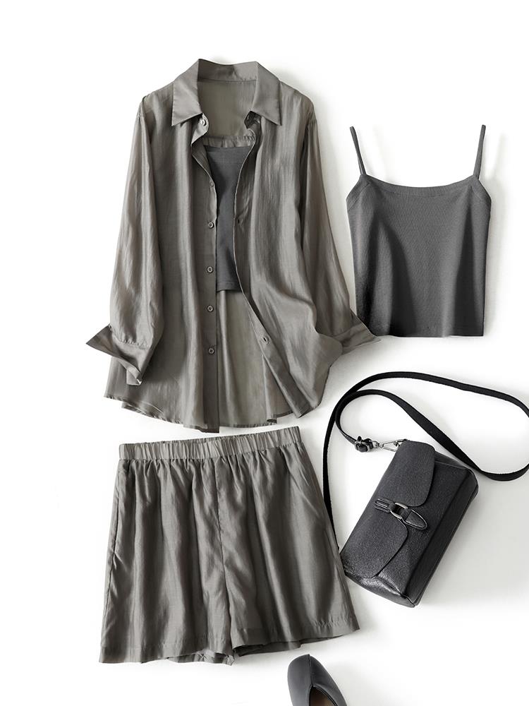 牛X货 巨炸裂！三件套装 夏季轻薄款防晒衣衬衫吊带阔腿短裤女
