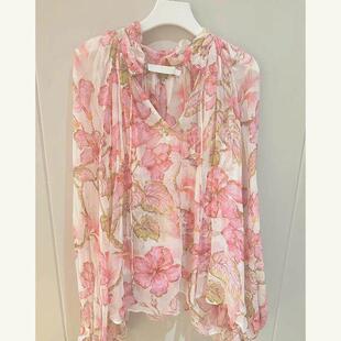 上衣女春2026新款 防晒衬衫 法式 减龄粉色印花薄款 气质时尚 巨好看