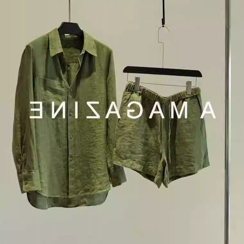 牛X货 巨炸裂！独特苔藓绿意大利色织软亚麻时髦慵懒休闲衬衫套装