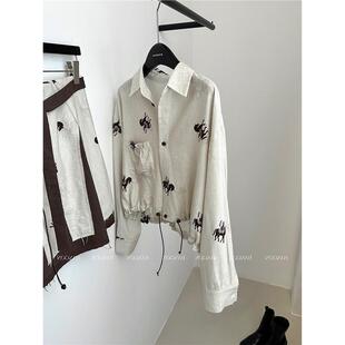 小马刺绣套装 半裙两件套 绑带设计休闲慵懒松弛感衬衫