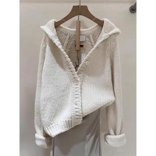 怒推！外贸单品质，独特别致深秋chic慵懒风白色针织毛衣外套女装