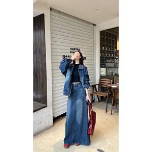 牛X货 巨炸裂!今年流行韩系复古加绒牛仔外套+开衩半身裙套装女