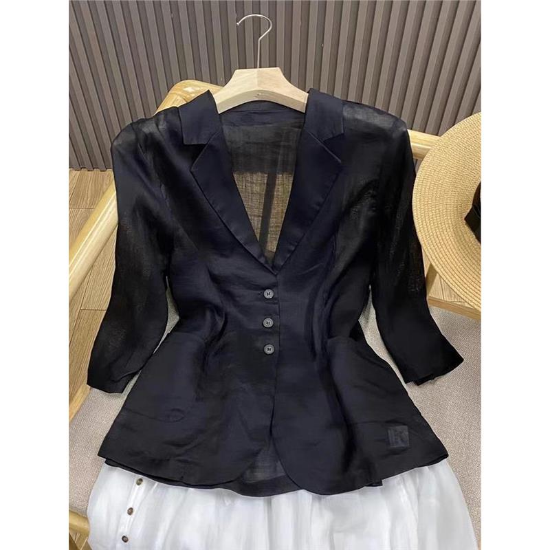 渠道货！！掌柜自留推，2025轻薄V领小西装女早秋七分袖上衣外套