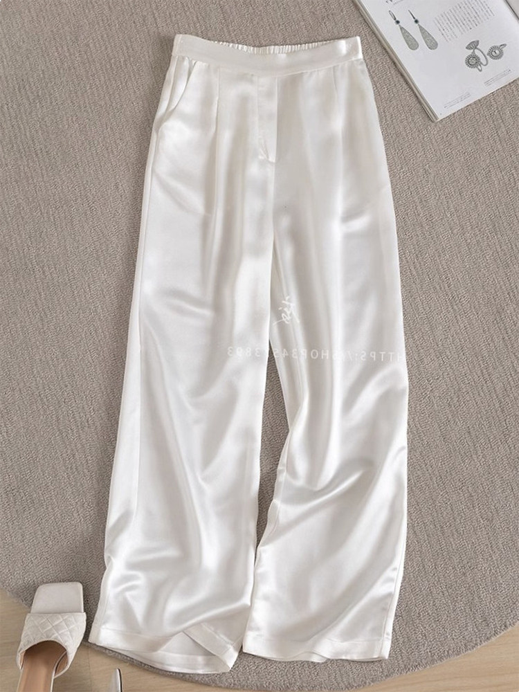 品牌专柜高端女装外贸真丝抗皱三醋酸缎面松紧高腰直筒阔腿长裤女,女装/女士精品,大码裤装,淘宝优惠券,粉丝福利购,淘宝优惠卷
