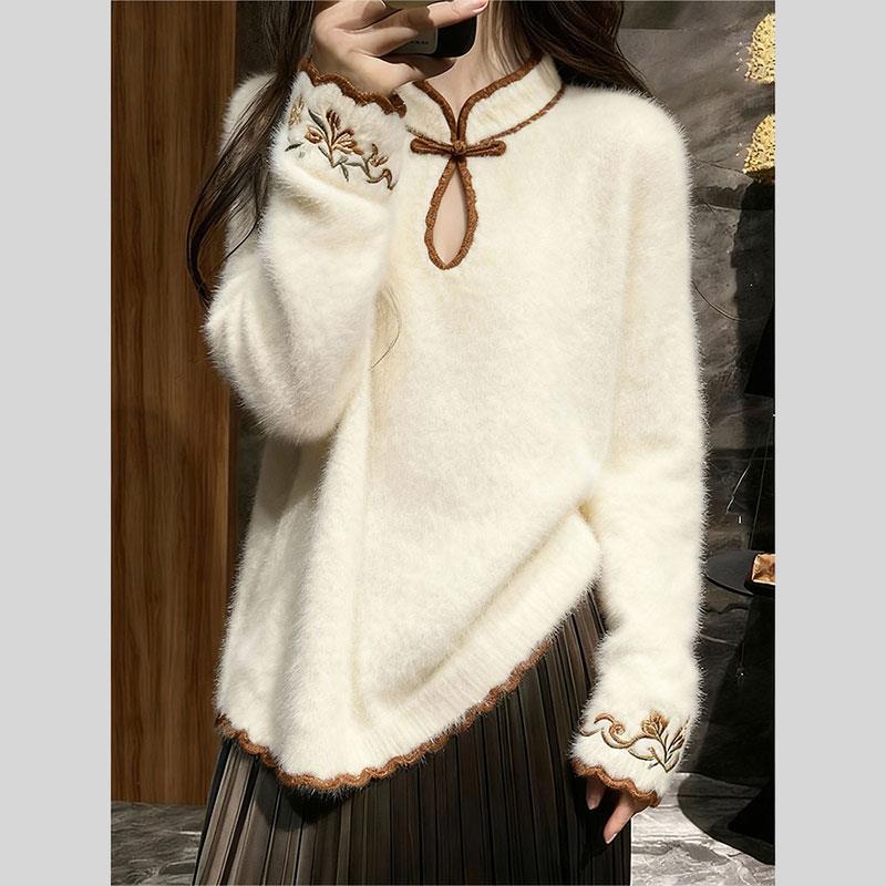 独特高端新中式国风毛衣女2025冬季新款爆款慵懒宽松超火针织上衣