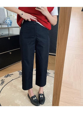 小个子日系纯棉锥形萝卜裤女2024夏薄款八分显瘦哈伦老爹西装裤xs