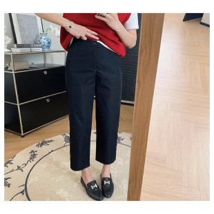 小个子日系纯棉锥形萝卜裤女2024夏薄款八分显瘦哈伦老爹西装裤xs