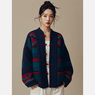 渠道牛货!巨炸裂!新中式国风宽松盘扣上衣慵懒风针织开衫毛衣女