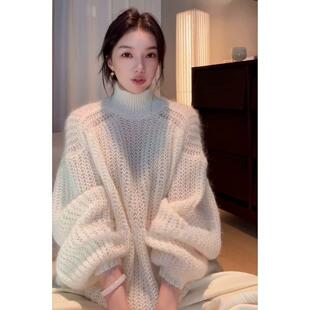 韩系氛围感秋冬穿搭上衣小众不撞款软糯慵懒风巨好看白色高领毛衣