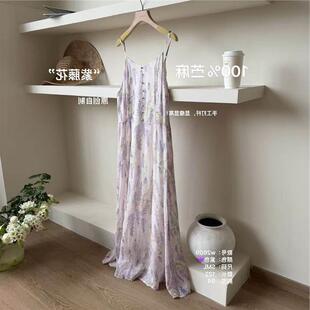 CHAO级推荐！“紫藤花”手工打扞清新百搭时尚无袖吊带连衣裙子女