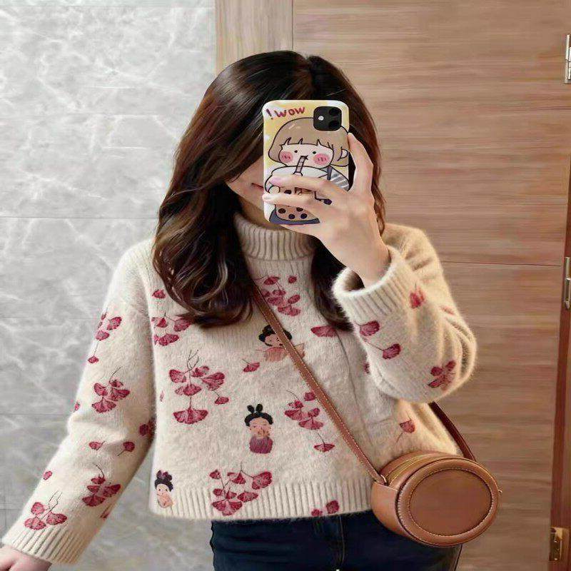 牛X货 巨炸裂！米色卡通印花套头毛衣女秋冬慵懒宽松针织衫上衣,女装/女士精品,大码内搭,淘宝优惠券,粉丝福利购,淘宝优惠卷