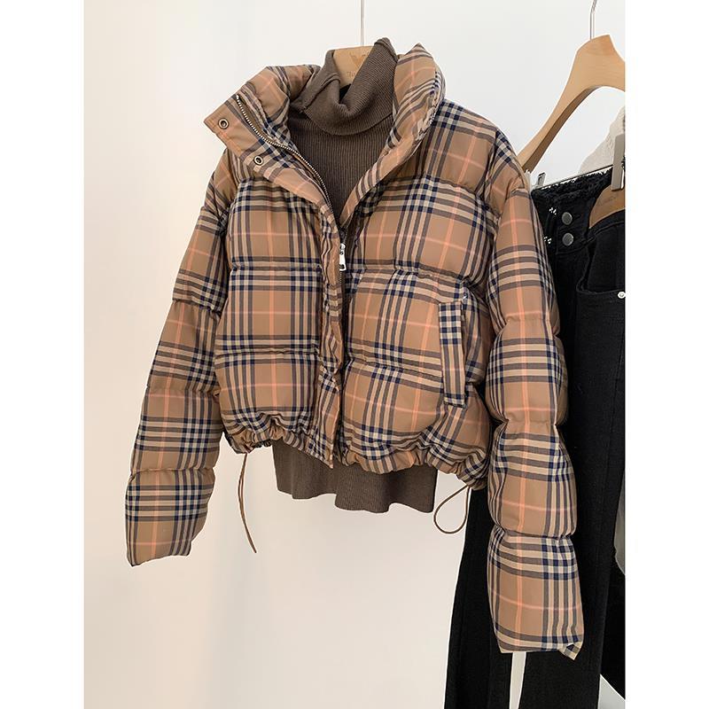 牛X货 巨炸裂！格子短款羽绒面包服加厚白鸭绒时尚韩版外套女秋冬