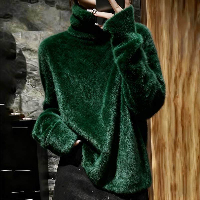 老钱风绿色高领绞花纹针织衫女2025冬季新款宽松慵懒风高级感上衣,女装/女士精品,羊绒衫,淘宝优惠券,粉丝福利购,淘宝优惠卷