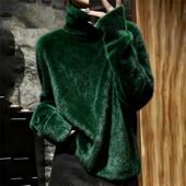 新款 老钱风绿色高领绞花纹针织衫 女2025冬季 宽松慵懒风高级感上衣