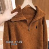 橙色翻领长袖 毛衣潮 欧货气质休闲高级感大码 针织衫 女2025秋冬新款