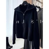 挚爱推荐 欧货高端翻领双拉链山羊绒藏青色毛衣女冬加厚慵懒开衫