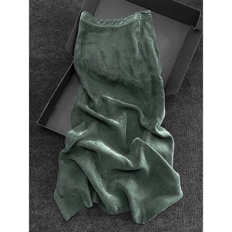 被惊艳到了！雾面铜氨丝半身裙女2025早春新款垂坠感百搭A字长裙