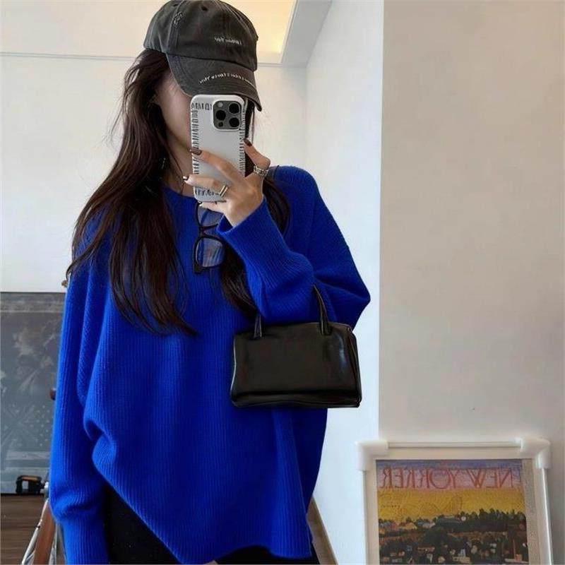 牛X货 巨炸裂！克莱因蓝针织衫女秋冬季慵懒风宽松毛衣遮屁股上衣,女装/女士精品,大码内搭,淘宝优惠券,粉丝福利购,淘宝优惠卷