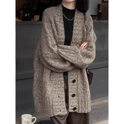 牛X货 巨炸裂！中长款软糯慵懒风开衫毛衣女高级感宽松气质外套