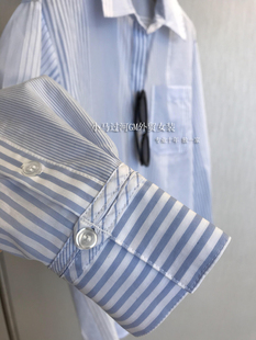 所见即所得,原厂里的禾!!!篙级感简约条纹长袖翻领衬衫上衣女