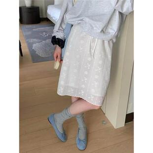 牛X货 重工刺绣花边半身裙女春夏韩系简约百搭直筒中长裙 巨炸裂