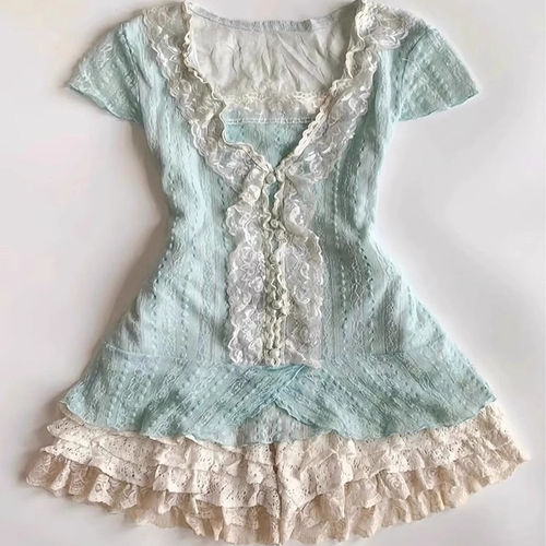 CHAO级推荐！法式复古优雅蕾丝短裙收腰显瘦蕾丝上衣两件套装女