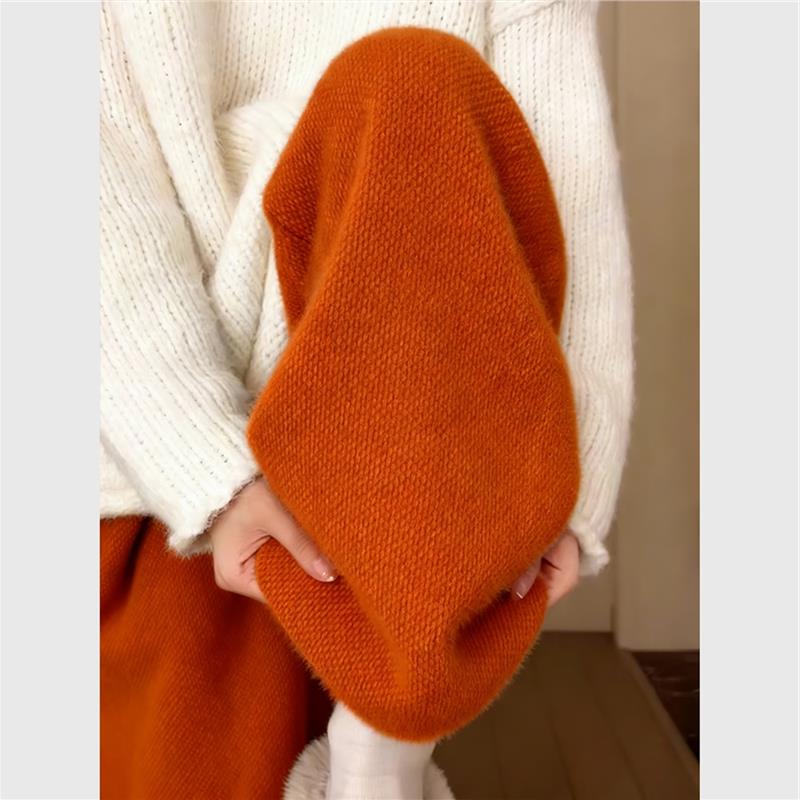橘色水貂绒垂感针织裤2025独特超好看加绒裤子韩版宽松软糯糯米裤